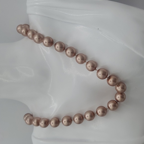 Elegant Rose Champagne Hand Tied Glass Pearls Beaded Necklace 20 Inches N3606 - Picture 2 of 3